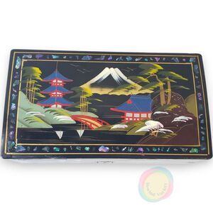 Vintage Japan Lacquer Musical Jewelry Box Mt Fuji Working TLC